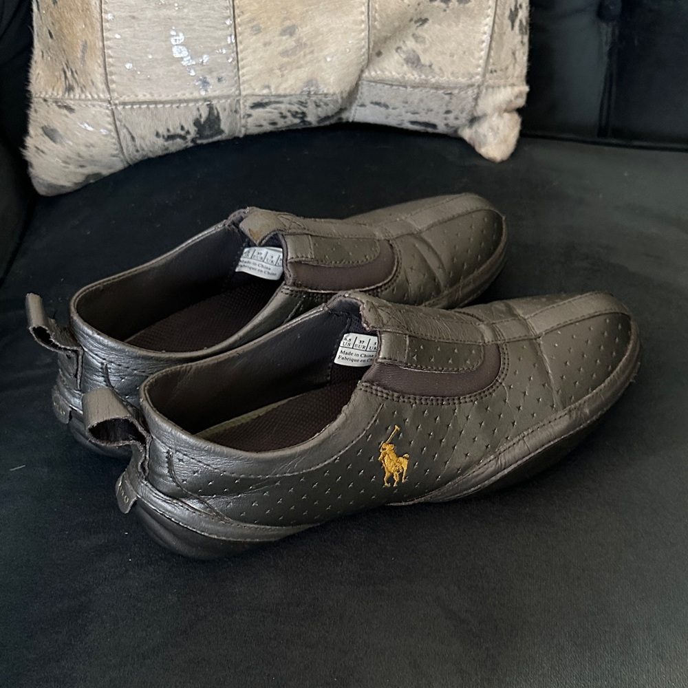 Polo by Ralph Lauren Grey Slip-On Loafers with Gold Pony